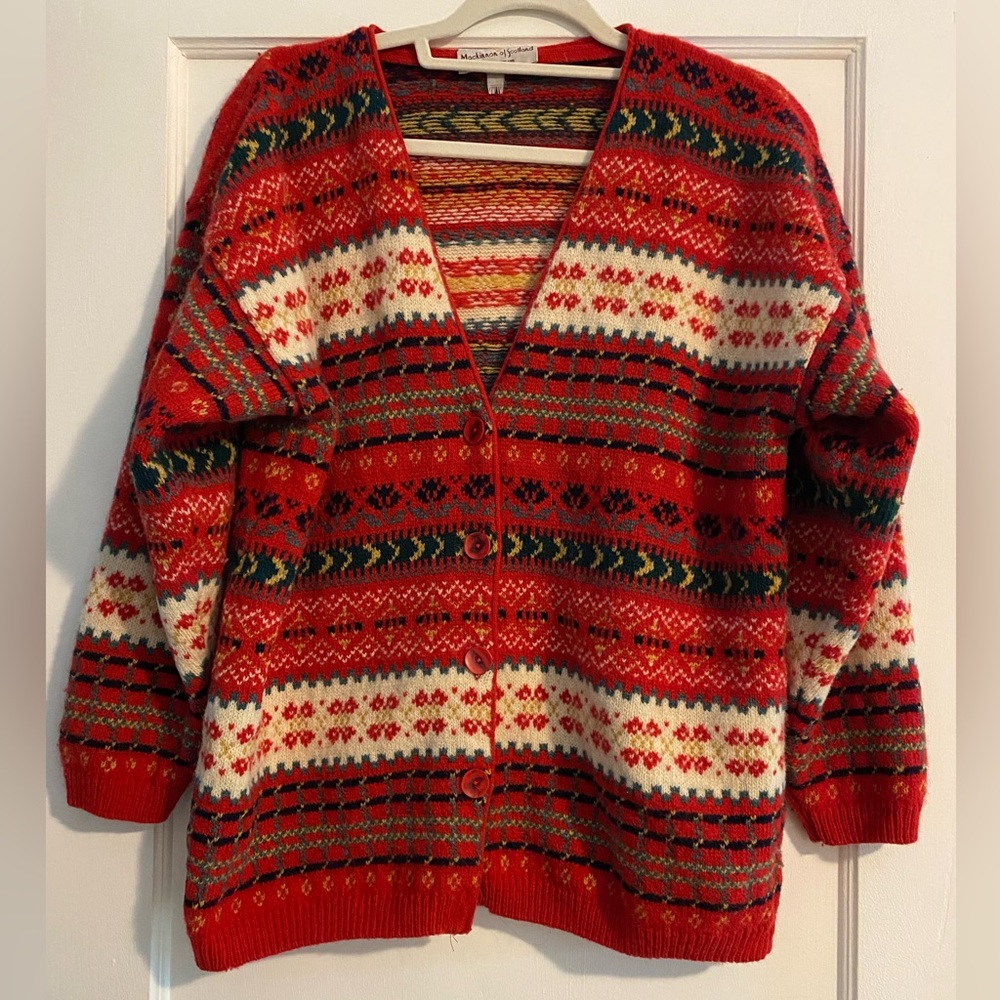 Mackinnon of Scotland Lambswool Cardigan Sweater Red Size Large